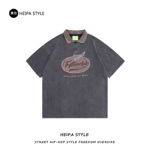 美式复古vintage重磅做旧短袖t恤男女宽松国潮牌小众半袖polo衫夏