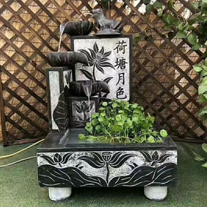 石雕流水摆件天然青石鱼缸室内喷泉水槽景观室外庭院造景石盆组合