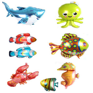 大号海洋动物气球 铝膜章鱼海马充气玩具 大白鲨海滨派对装饰氦气