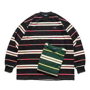 nautica jp定织定染重磅330g棉麻长谷川昭雄宽松休闲圆领条纹长袖