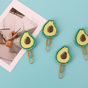 outo 牛油果水晶满钻回形针仿金曲别针水果造型学生装饰别针书签