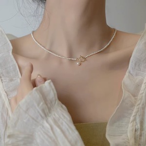 珍珠项链女小众轻奢小米粒贝珠三种戴法天鹅颈法式颈链OT扣锁骨链