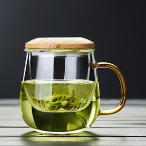 玻璃杯带把茶水分离家用带盖透明喝水男女办公室个人用过滤泡茶杯