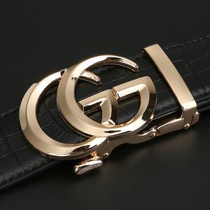 酷奇皮带男真皮高档奢侈品自动扣时尚鳄鱼纹双g字母头层牛皮男士