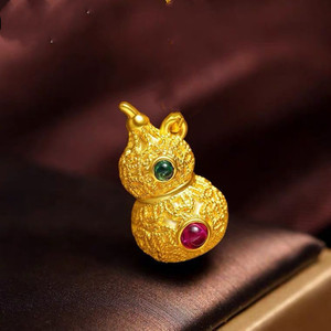 周大福星古法18k金葫芦镂空福禄金镶玉葫芦吊坠国潮古风轻奢小众