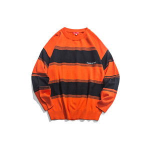 嘻哈街头潮牌橙黑条纹款圆领卫衣长袖