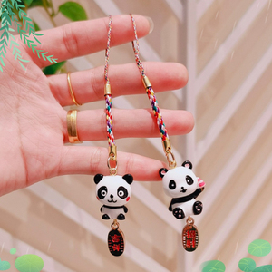 卡通熊猫手机挂件挂绳短招财福运招财猫个性创意小挂饰钥匙手机链