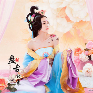 影楼摄影写真女古装主题唐装汉服贵妃华丽抹胸拖尾演出服装牡丹亭