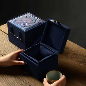 陶瓷茶具云锦布盒骨针刺绣布艺单杯单壶两杯收纳包装茶杯茶盏礼盒