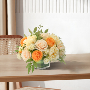 新款仿真花艺玻璃杯圆形小桌花酒店餐厅转盘客厅宴会桌面假花摆件