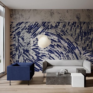 克莱因蓝个性涂鸦抽象线条壁纸客厅背景卧室装修墙布北欧简约墙纸