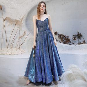 星空晚礼服裙女高贵长款2021新款宴会主持人抹胸高端显瘦气质轻奢