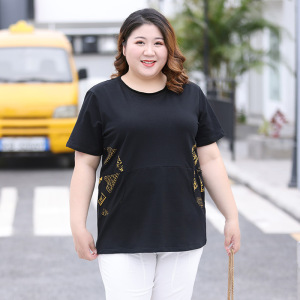 40-50岁中年女胖人短袖t恤夏季加肥加大码宽松遮肚子显瘦纯棉上衣