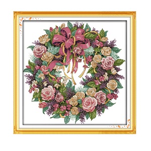 正方形花环系列清晰印花十字绣玫瑰花环绣布上印好图案套包不含框