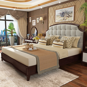 大床双人床2米2.2米主卧加宽美式实木1.8米家具靠背软包奢华婚床