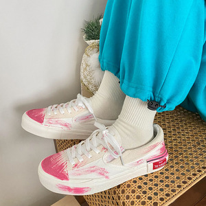 秦小妖 手绘diy艺术油画小白鞋涂鸦帆布鞋女2022年新款夏季薄款