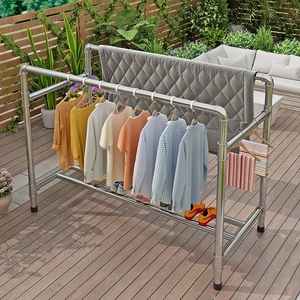 庭院晒衣架钢管晾衣架落地单双杆挂衣架阳台院子简易晒被衣服架