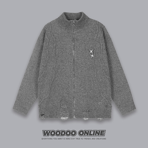 星空解锁 WOODOO 设计师品牌 高街复古开衫破洞 男女针织衫毛衣