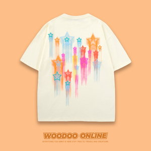 星轨旋律 WOODOO 设计师品牌 日系小清新后背流星印花 男女T恤