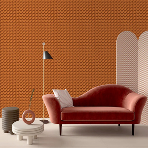 美式轻奢千鸟格墙布卧室客厅沙发壁纸法式爱马仕橙色格子暗纹墙纸