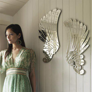 创意雕花粘贴镜子客厅装饰镜酒店大厅玄关镜天使的翅膀壁挂饰墙饰