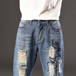 胖子破洞牛仔裤