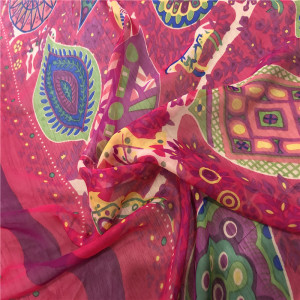 特价出售爱马*仕玫红色腰果花100%桑蚕丝真丝雪纺丝巾裙子布料