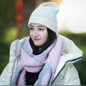 早秋你是我的荣耀乔晶晶迪丽热巴同款拼色双面羊绒围巾女微博秋冬