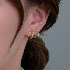 耳饰一个耳环戴出四个耳洞效果人工锆石镶嵌耳钉银针女保集半岛480