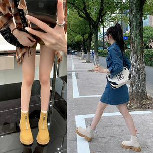 踢不烂大黄靴女厚底穿搭配裤子夏季薄款马丁靴复古工装短靴女粗跟