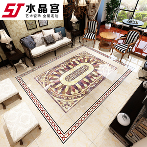 抛晶砖拼花瓷砖 无限拼接欧式客厅餐厅过道玄关镀金瓷砖 地砖拼图