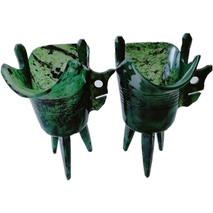 甘肃特产酒泉夜光杯祁连墨玉武山鸳鸯玉仿古三足樽药王石精品爵杯