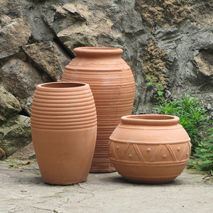 新品特价红陶花盆批发欧式土陶盆庭院园艺餐馆景观陶罐三件套组合
