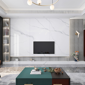 悬空电视背景墙岩板连纹大板客厅轻奢网红现代简约木格栅2021新款