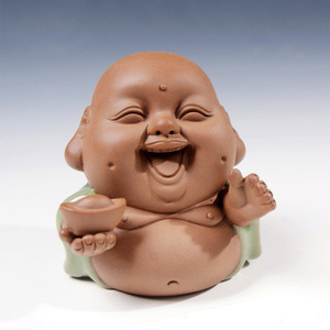 可爱创意小摆件车内载装饰弥勒佛哈哈佛茶宠可养开片陶瓷茶盘摆件