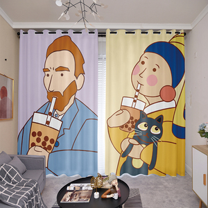 奶茶店窗帘卡通搞笑饮品糖水铺水果店背景商店隔断帘少女卧室短帘