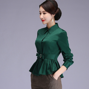 airangel原创品牌 春季新品女装优雅时尚 ol通勤收腰长袖衬衫