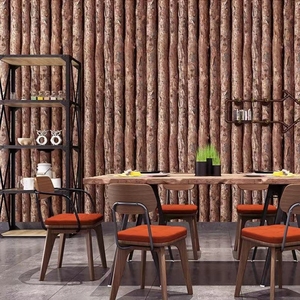 木纹墙纸自粘防水3d立体仿真复古树木头树皮电视背景壁纸餐厅装饰