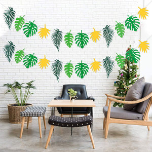 幼儿园班级楼道吊饰绿色森系主题环创布置材料热带雨林动物拉旗