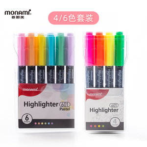 韩国monami慕那美4/6色套装柔和SOFT系列普色系列荧光笔601学生划重点彩色标记笔手账笔单头荧光笔色