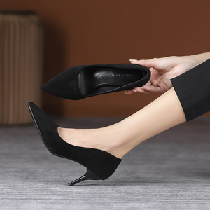 尖头高跟鞋女细跟软底面试空乘学生礼仪课正装通勤黑色工作鞋皮鞋