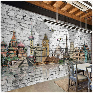 3d欧式怀旧复古砖墙装饰壁画个性涂鸦壁纸餐厅酒吧咖啡厅无缝墙纸