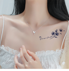 草本果汁纹身贴防水持久半永久女锁骨英文彼岸花羽毛手臂仿真刺青