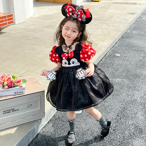 女童迪士尼米奇米妮洛丽塔在逃公主裙米老鼠卡通cos服3岁女孩裙子