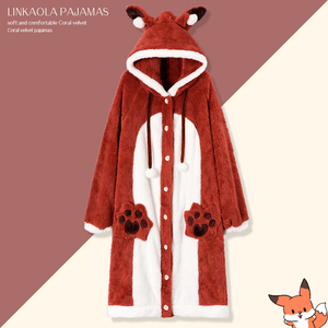 小狐狸睡衣女冬季2023年新款珊瑚绒加绒加厚可爱睡袍秋冬长款套装