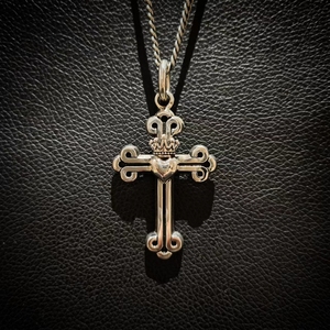 925纯银ROCKAGE经典款KB摇滚风格皇冠心大号十字架做旧欧美项链