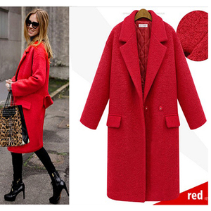 欧美风2021秋冬新款大码女装时尚西装领加厚红色呢子大衣保暖外套
