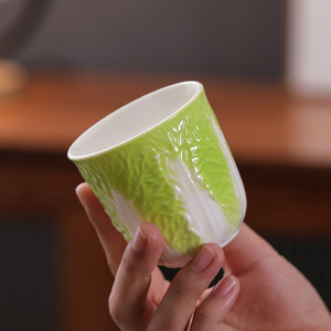 白菜（百财）羊脂玉白瓷主人杯浮雕陶瓷创意高颜值个人品茗杯单杯