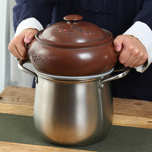 云南建水紫陶汽锅鸡家用 蒸汽锅紫砂气锅 梅花汽锅送304底锅 包邮