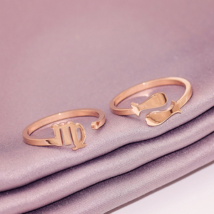 韩版简约时尚18K玫瑰金十二星座钛钢食指戒指开口戒潮人情侣戒